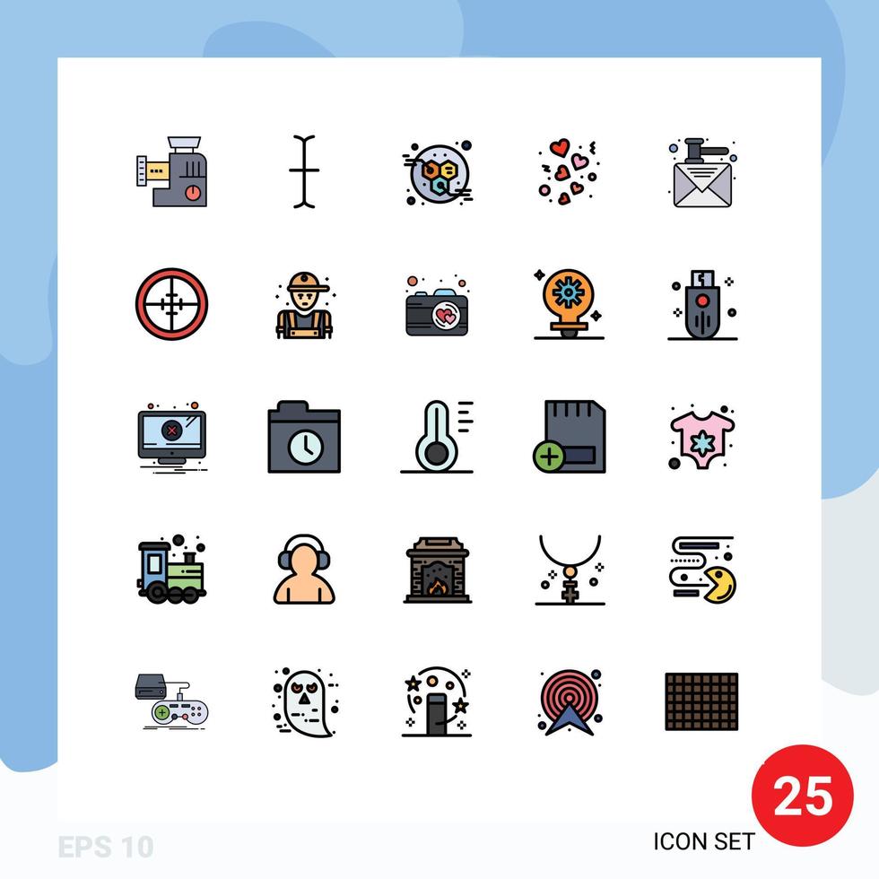 User Interface Pack of 25 Basic Filled line Flat Colors of law auction power email valentines Editable Vector Design Elements