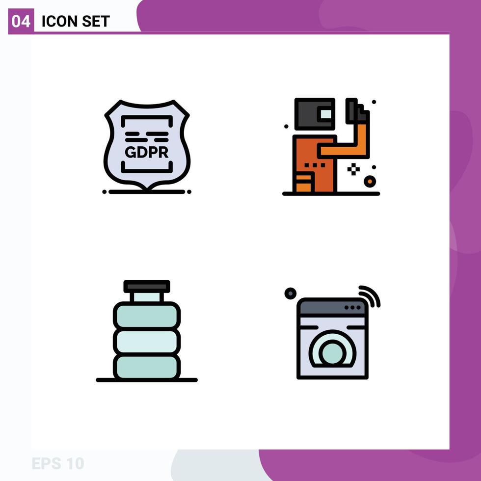Set of 4 Modern UI Icons Symbols Signs for data privacy bottle privacy gunman dinner Editable Vector Design Elements