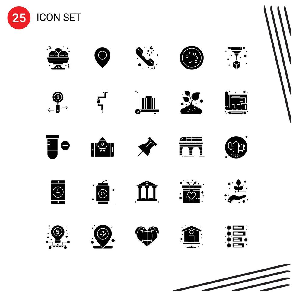 Mobile Interface Solid Glyph Set of 25 Pictograms of technology print love microbe education Editable Vector Design Elements