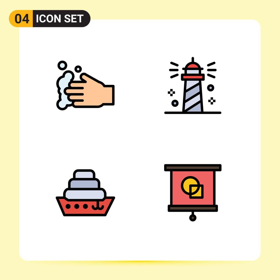 paquete de iconos vectoriales de 4 líneas y símbolos para limpiar elementos de diseño vectorial editables de buques oceánicos de lavado de cruceros vector