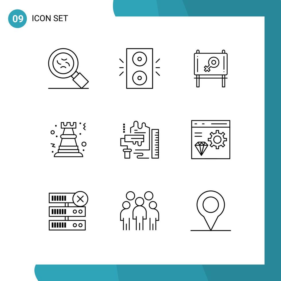 9 User Interface Outline Pack of modern Signs and Symbols of roller decoration ad strategy game Editable Vector Design Elements