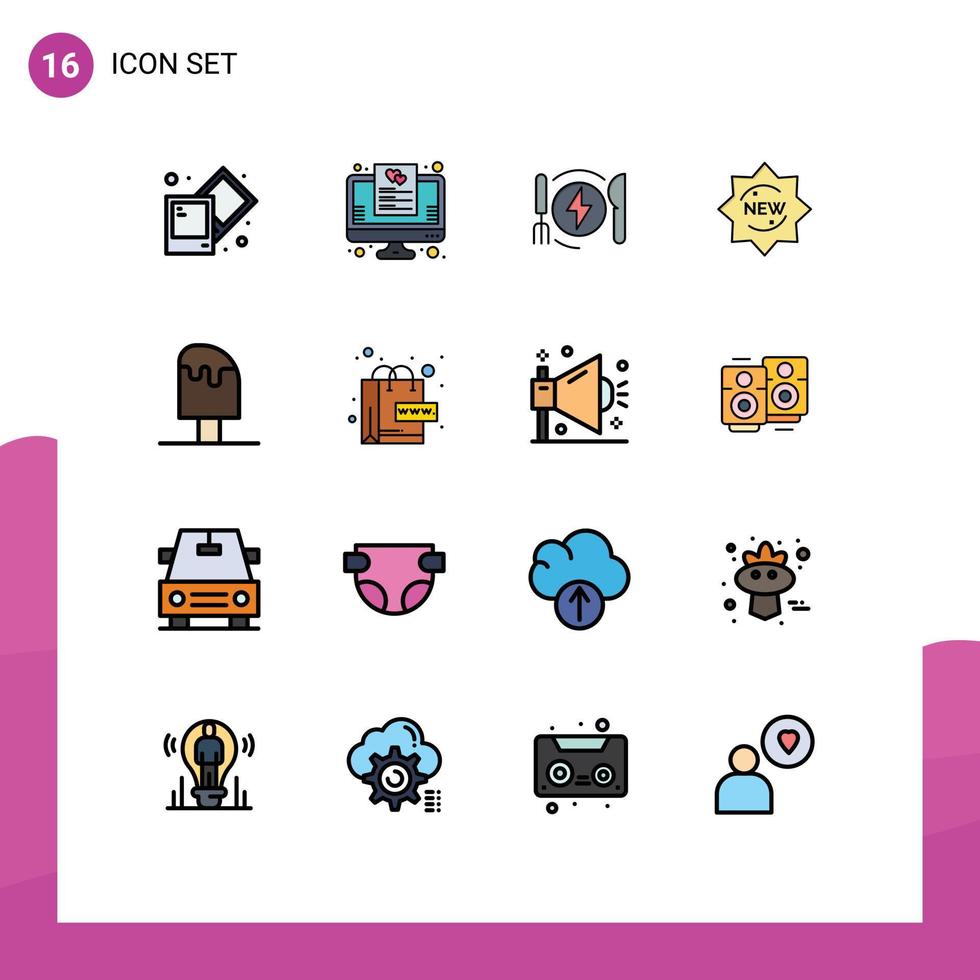 conjunto de 16 iconos de interfaz de usuario modernos símbolos signos para beber insignia de energía fría producto elementos de diseño de vectores creativos editables