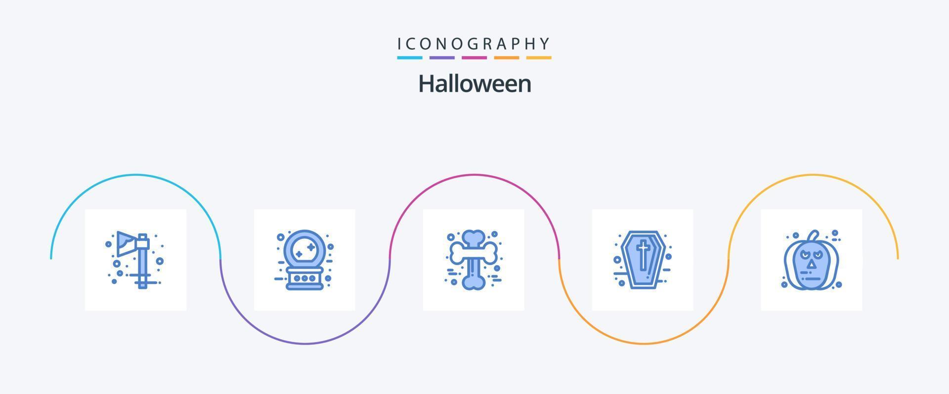 paquete de iconos de halloween azul 5 que incluye cara. Víspera de Todos los Santos. hueso. ataúd. de miedo vector