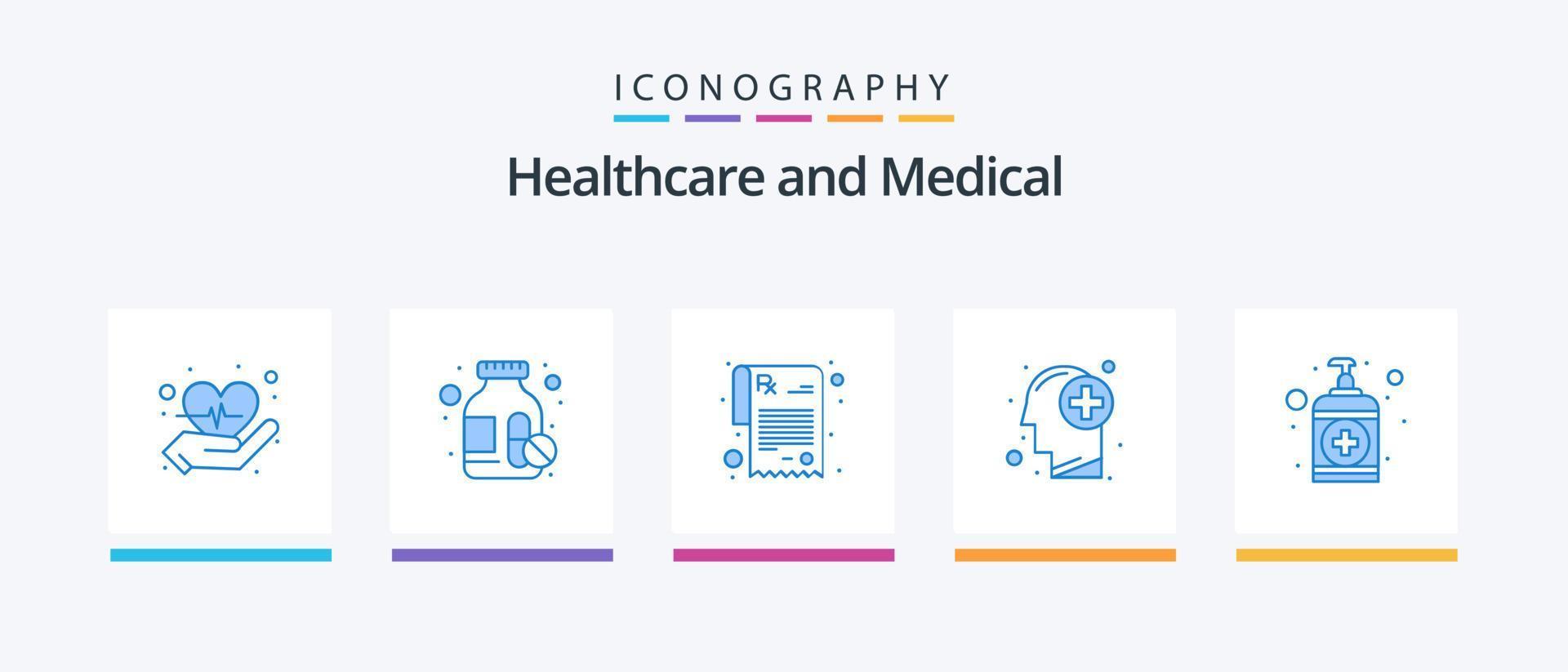 paquete de iconos azul médico 5 que incluye. lavar. receta jabón. humano. diseño de iconos creativos vector