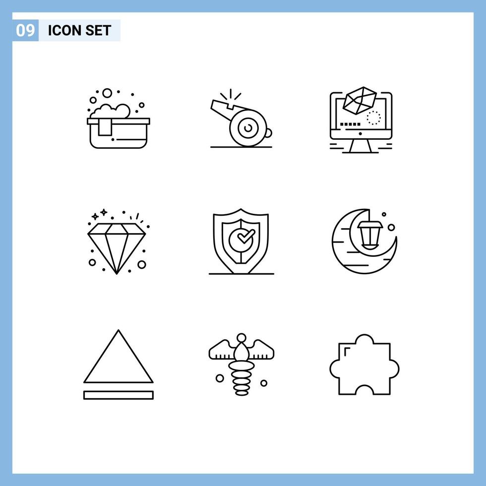 Group of 9 Outlines Signs and Symbols for locked wealth animation jewel diamond Editable Vector Design Elements
