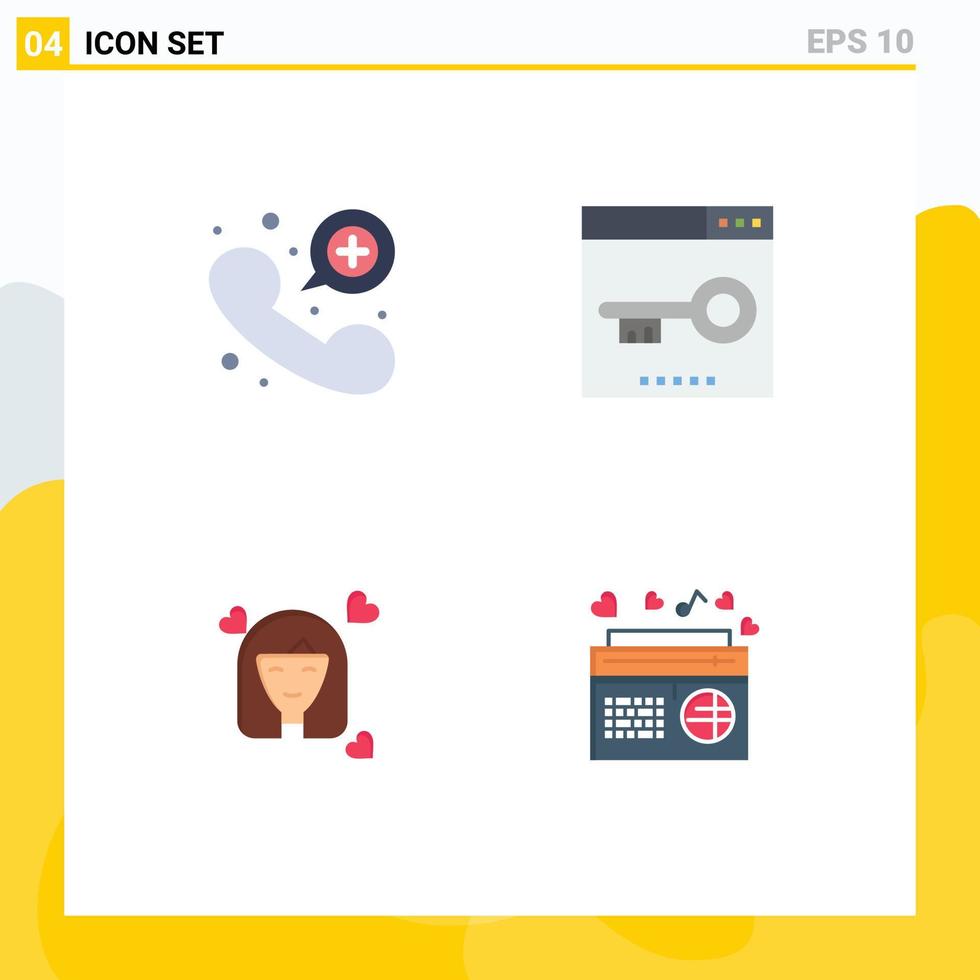 Pictogram Set of 4 Simple Flat Icons of call girl emergency call media woman Editable Vector Design Elements