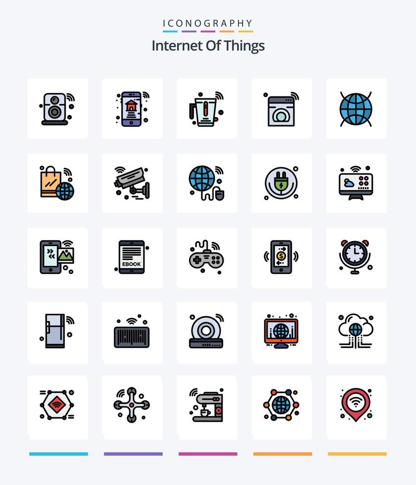 Internet creativo de las cosas paquete de iconos llenos de 25 líneas, como el lavado. iot bienes raíces. Internet. Wifi vector