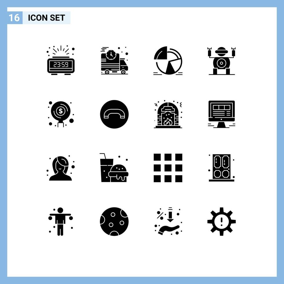 Set of 16 Modern UI Icons Symbols Signs for find toy chart technology pie chart Editable Vector Design Elements