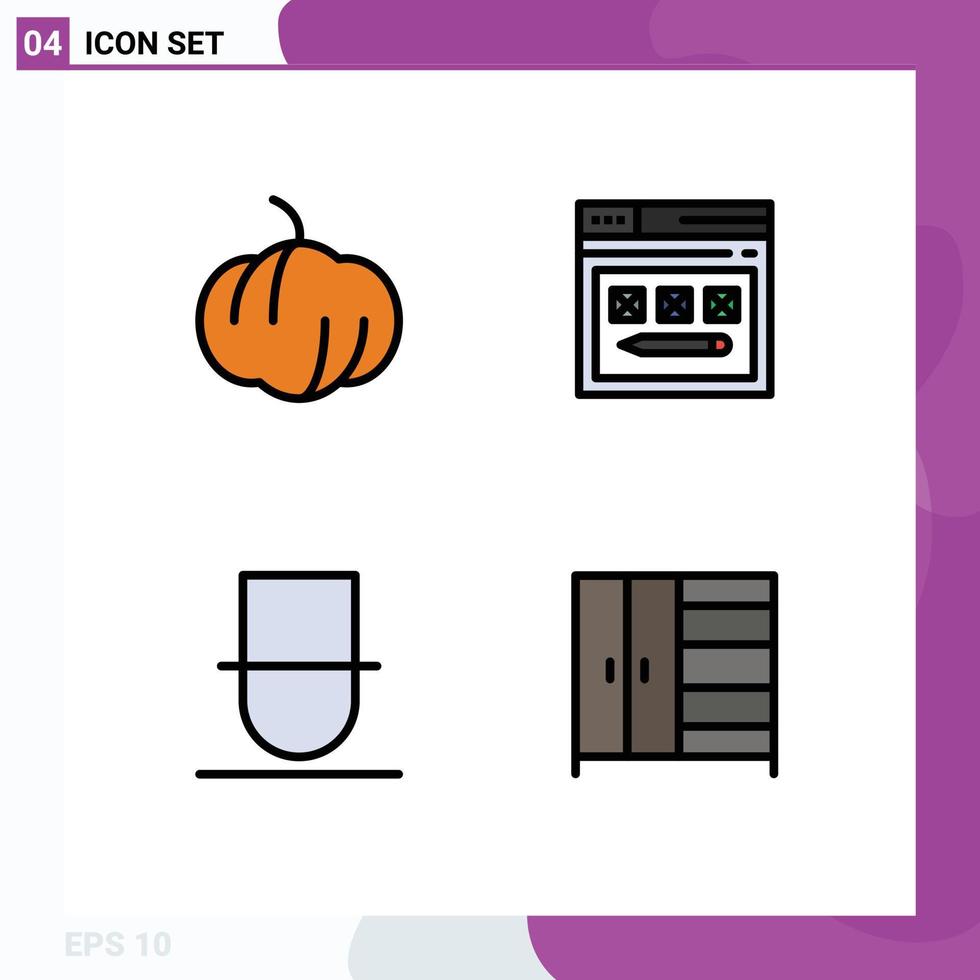 Modern Set of 4 Filledline Flat Colors Pictograph of food person page pencil furniture Editable Vector Design Elements