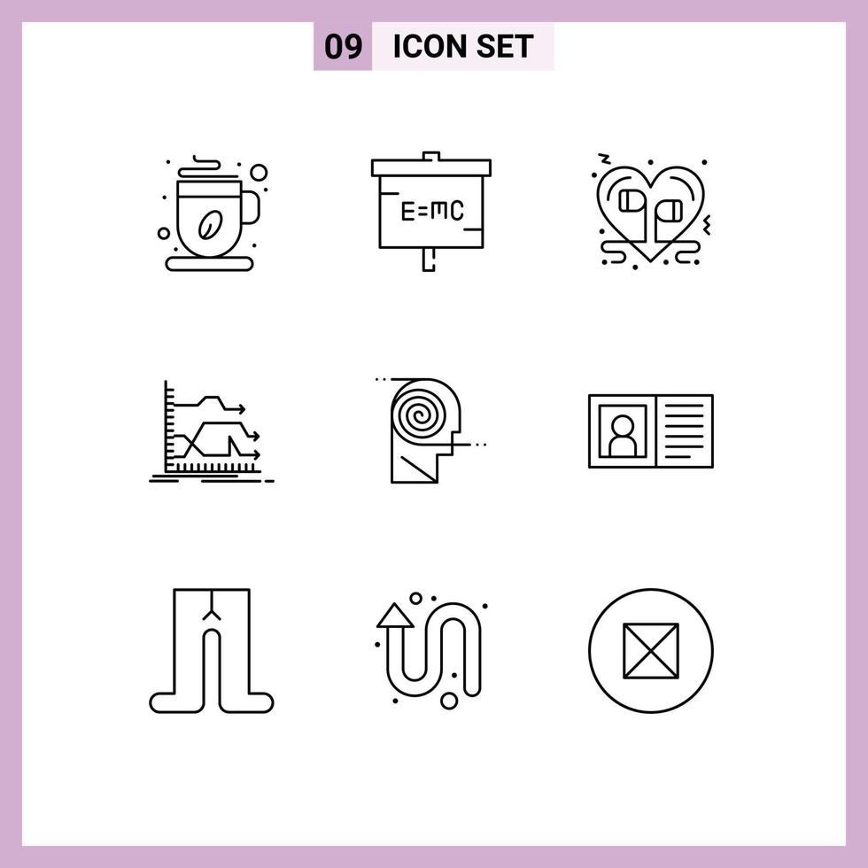 Group of 9 Outlines Signs and Symbols for market forward research arrows music Editable Vector Design Elements