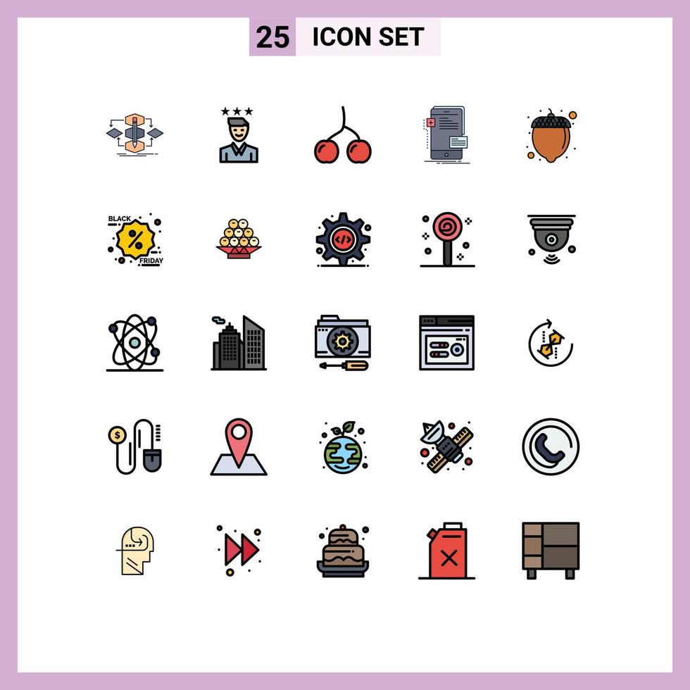 User Interface Pack of 25 Basic Filled line Flat Colors of developer mobile job interface food Editable Vector Design Elements