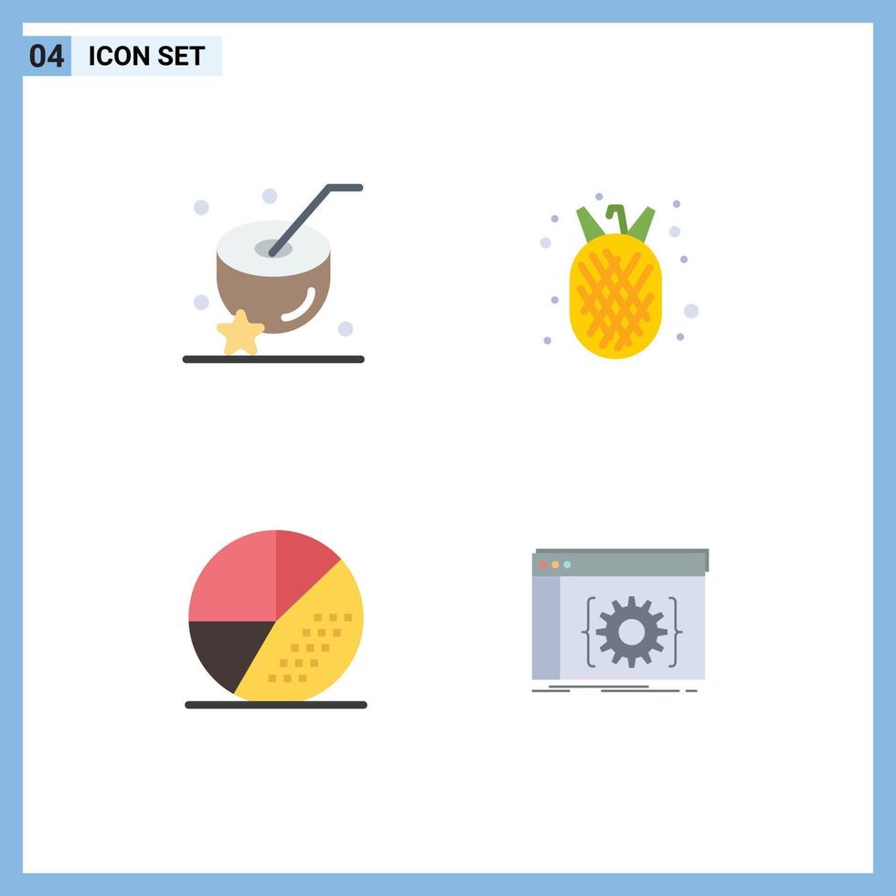 Set of 4 Modern UI Icons Symbols Signs for coconut media drink organic food search Editable Vector Design Elements