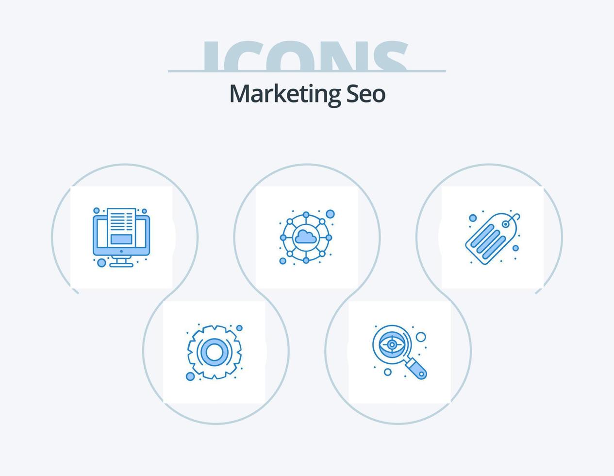 marketing seo blue icon pack 5 diseño de iconos. etiquetas palabras clave artículo. la red. nube vector