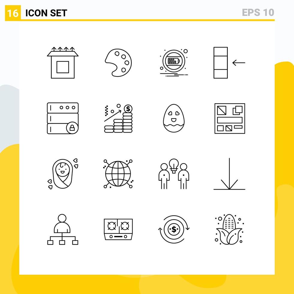 Set of 16 Modern UI Icons Symbols Signs for chart server interface lock import Editable Vector Design Elements