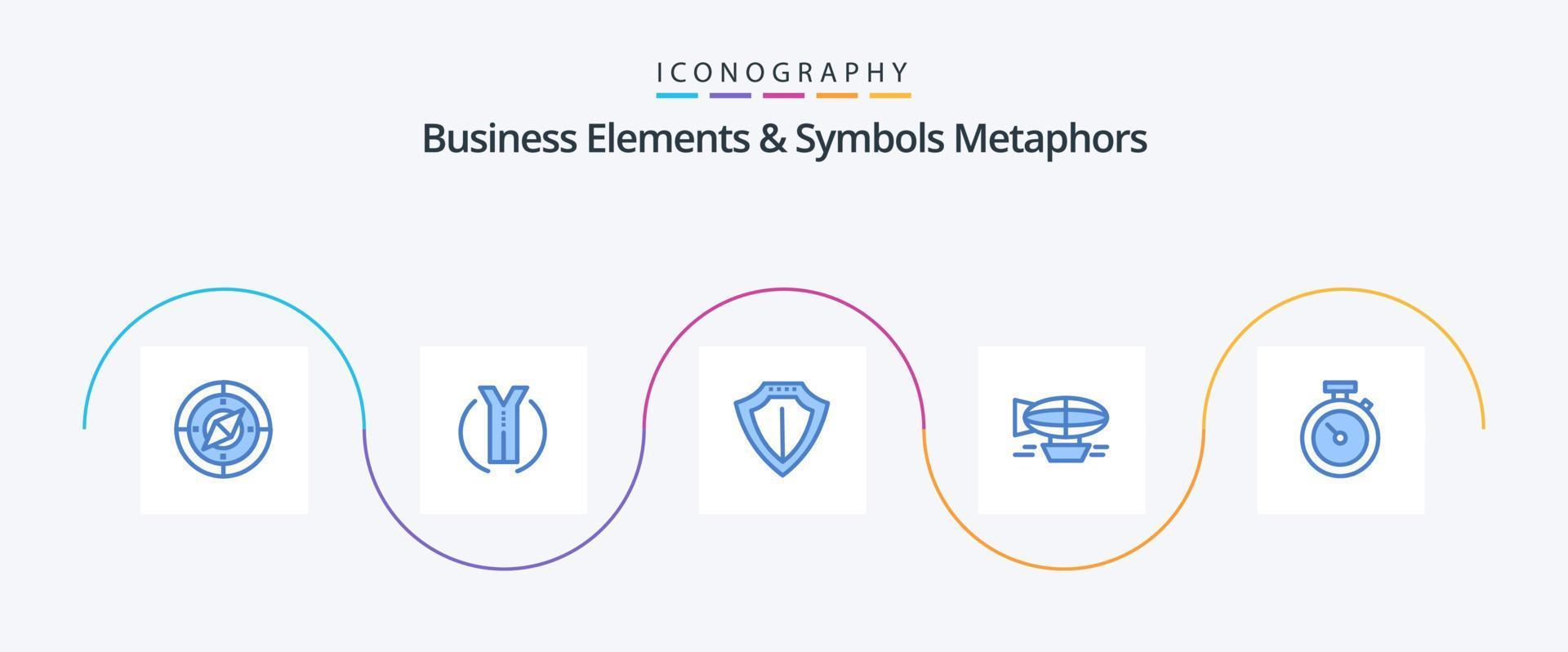 Business Elements And Symbols Metaphors Blue 5 Icon Pack Including travel. filled. sheild. balloon. air vector