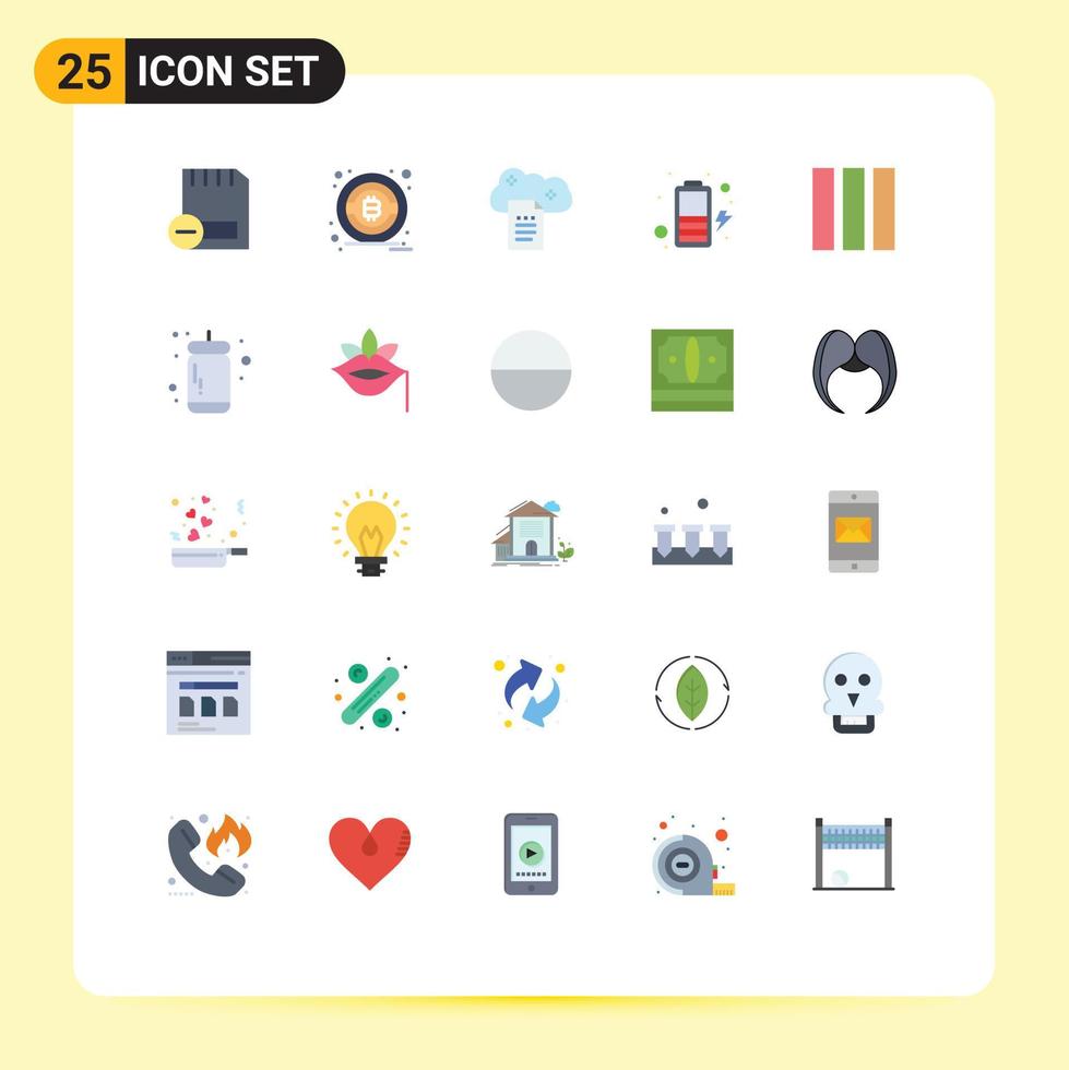 25 Thematic Vector Flat Colors and Editable Symbols of web design column digital storage power battery Editable Vector Design Elements