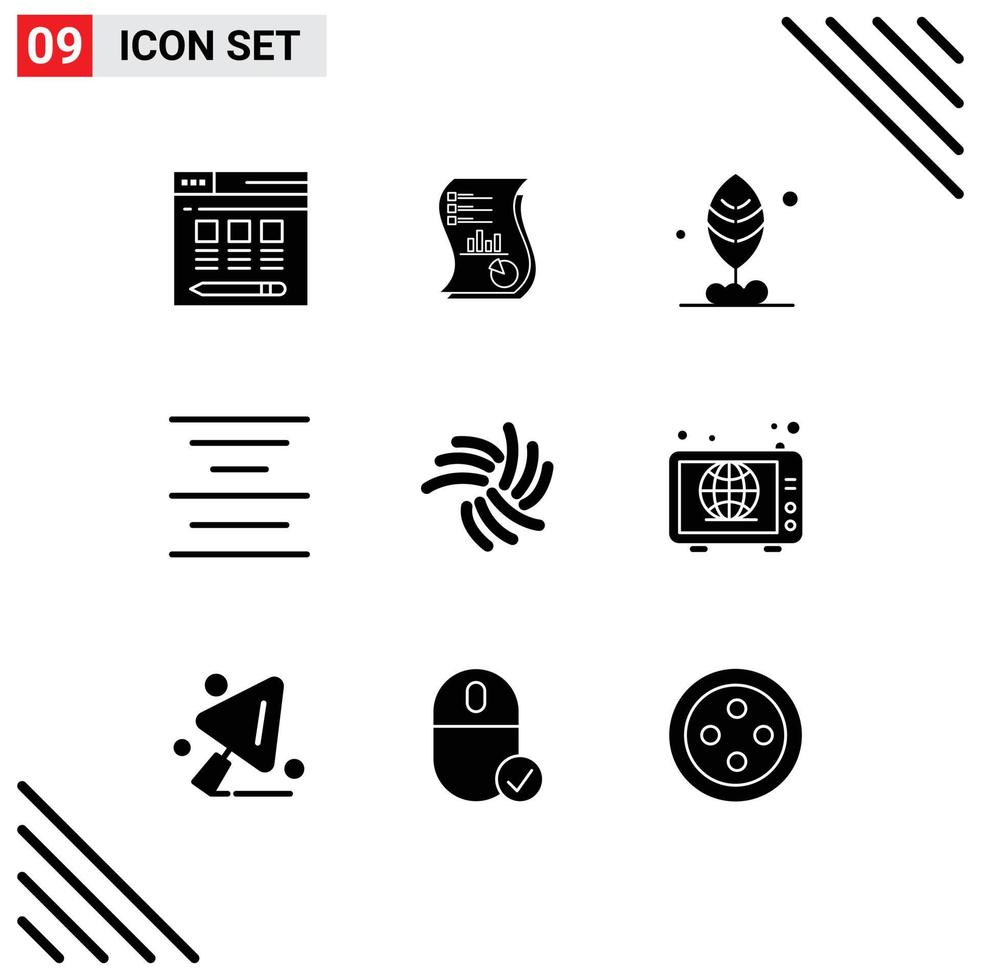 Universal Icon Symbols Group of 9 Modern Solid Glyphs of coin text paper center motivation Editable Vector Design Elements