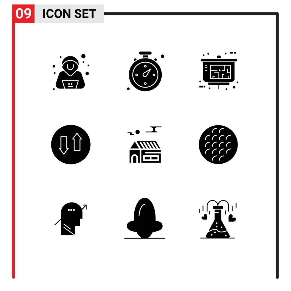 Set of 9 Modern UI Icons Symbols Signs for real estate house property presentation home streaming Editable Vector Design Elements