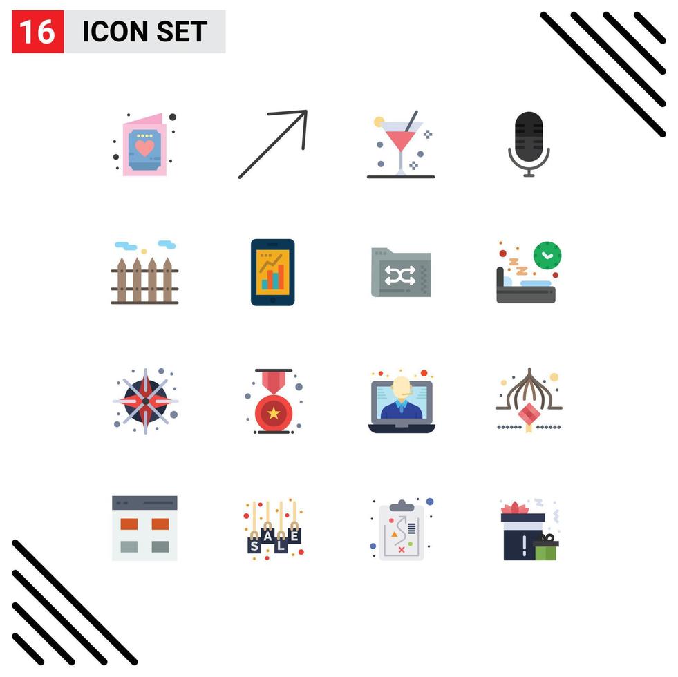 User Interface Pack of 16 Basic Flat Colors of graph heating alcohol microphone live Editable Pack of Creative Vector Design Elements