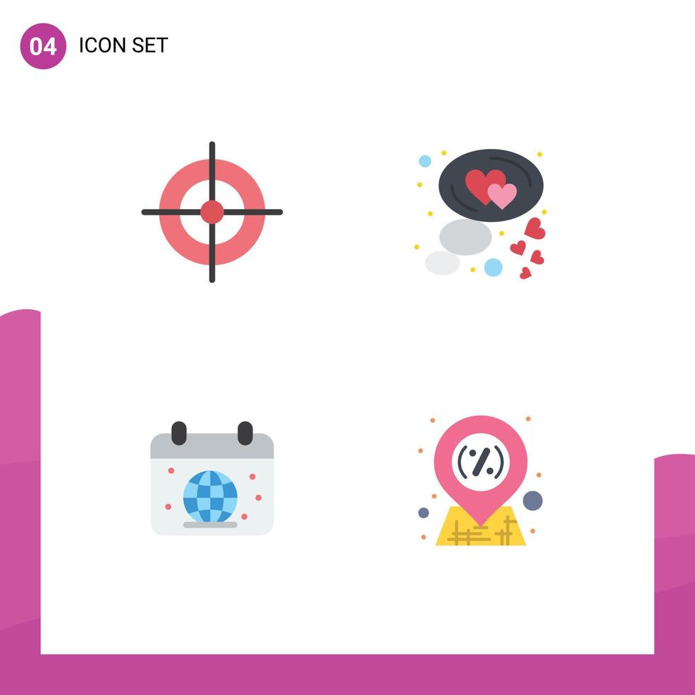 4 Universal Flat Icons Set for Web and Mobile Applications aim earth chat bubble world Editable Vector Design Elements