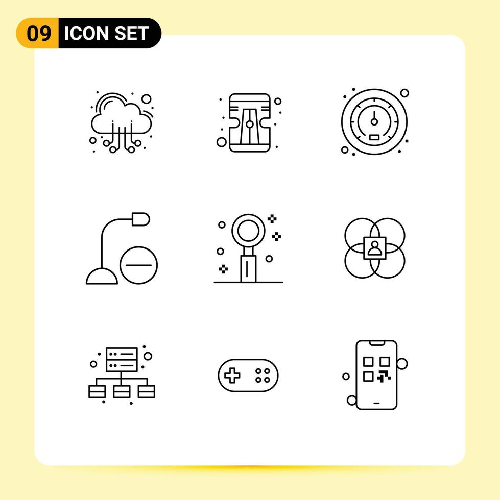 9 iconos creativos signos y símbolos modernos de estilo de vida celebración velocidad micrófono gadget elementos de diseño vectorial editables vector