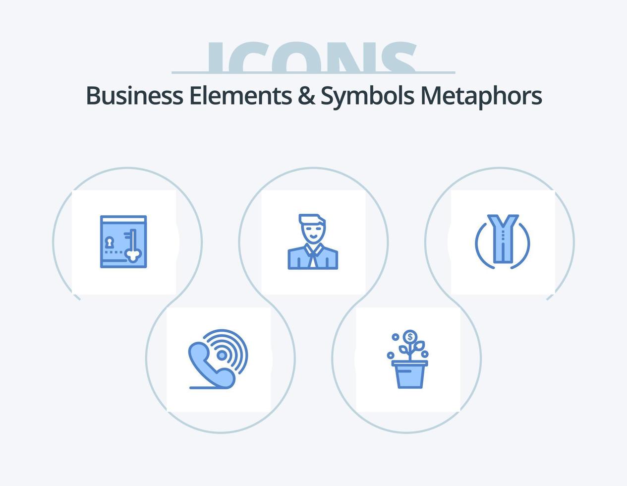 Business Elements And Symbols Metaphors Blue Icon Pack 5 Icon Design. teacher. user. pot. man. lock vector