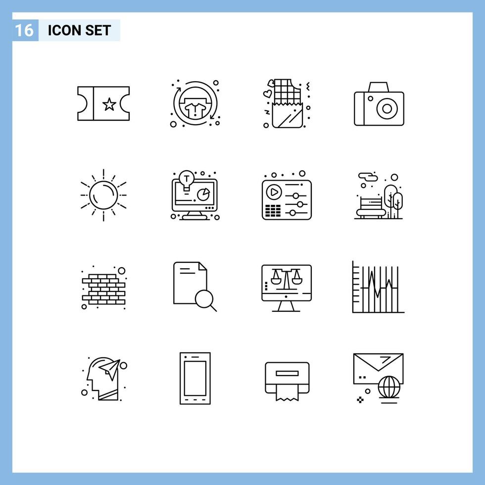 Set of 16 Modern UI Icons Symbols Signs for astronomy space lifestyle sun photo Editable Vector Design Elements