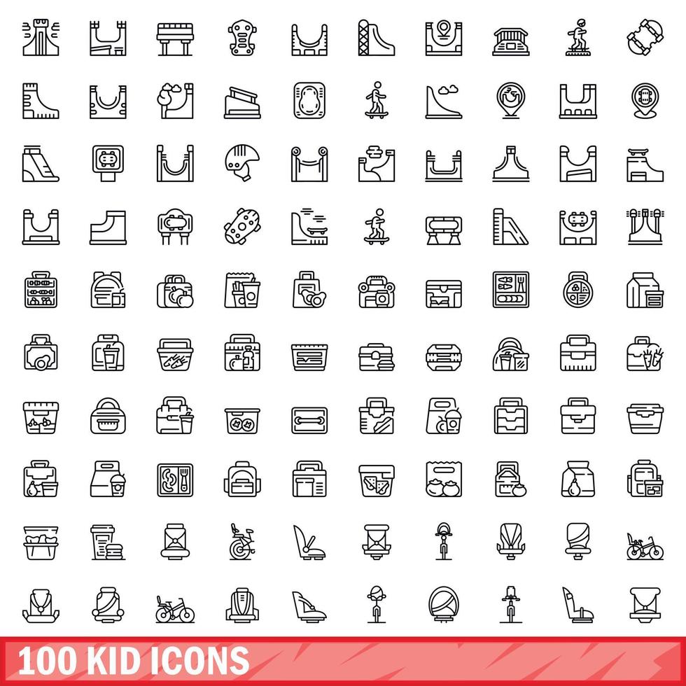 100 iconos para niños, estilo de esquema vector