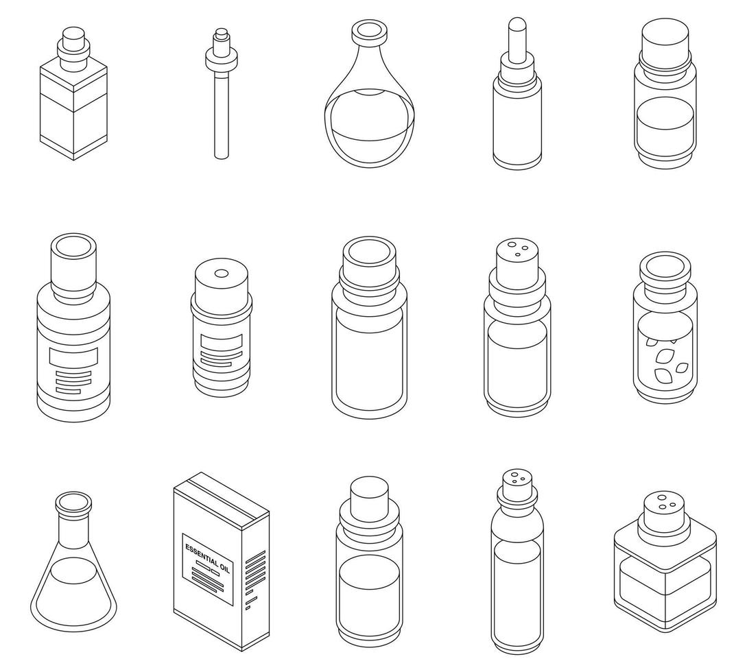 conjunto de iconos de aceites esenciales contorno vectorial vector