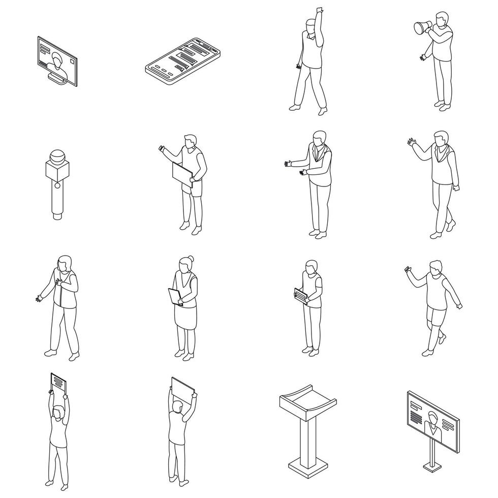 Agitation icons set vector outline