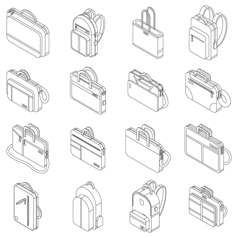 conjunto de iconos de bolsa de portátil contorno vectorial vector