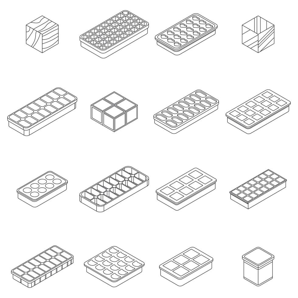 Ice cube trays icons set vector outline