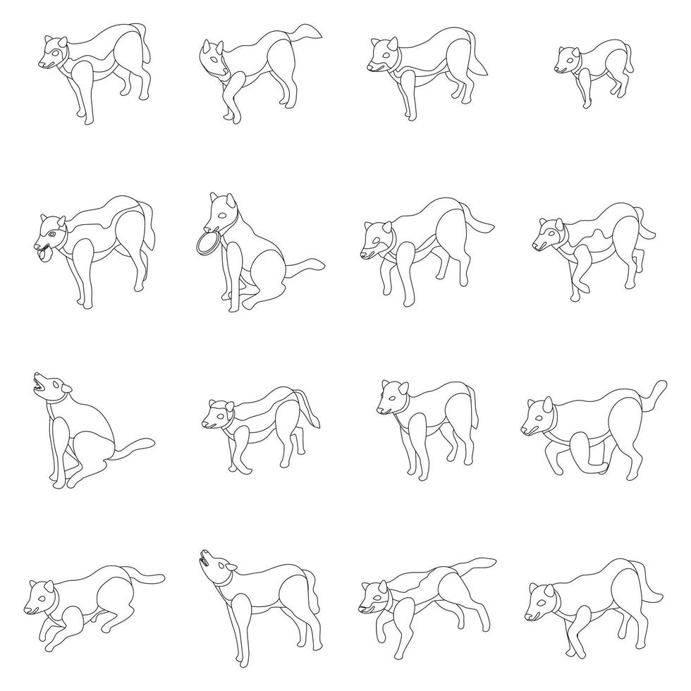 Wolf icons set vector outline
