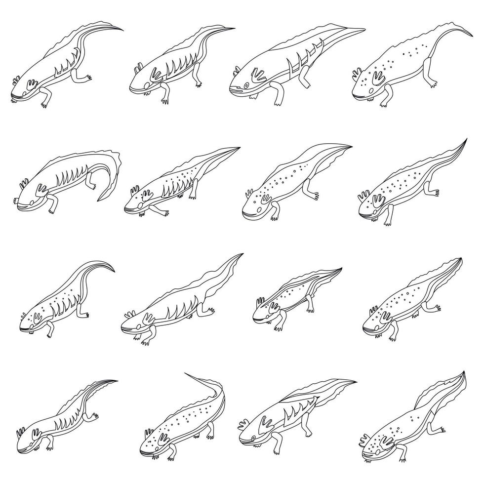 conjunto de iconos de axolotl contorno vectorial vector