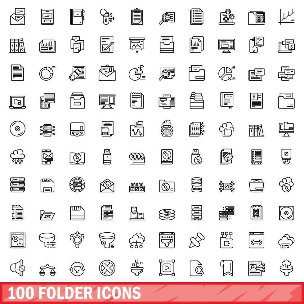 Conjunto de 100 iconos de carpeta, estilo de esquema vector