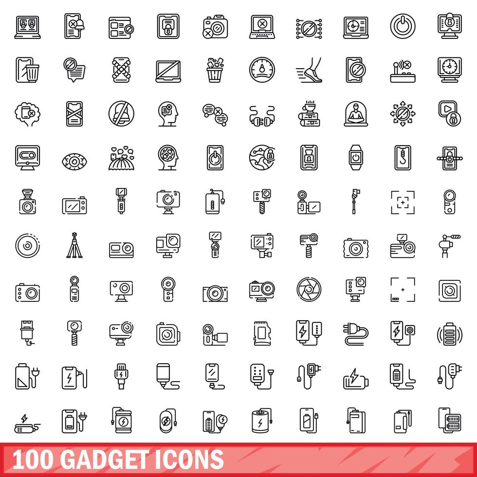 100 gadget icons set, outline style vector