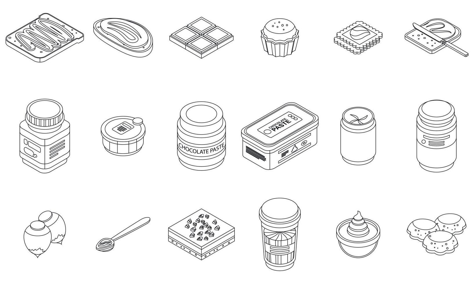Chocolate paste icons set vector outline