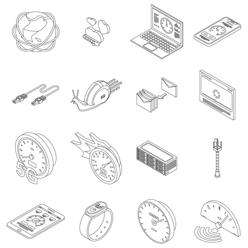 Internet speed icons set vector outline