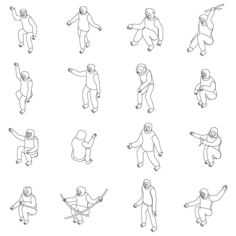Gibbon icons set vector outline