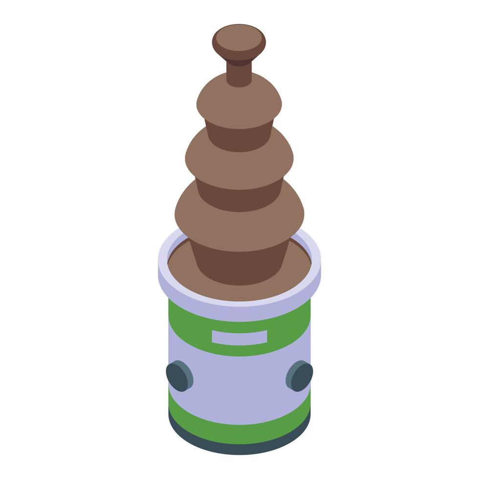 vector isométrico del icono de fondue de cacao de la máquina. fuente de chocolate