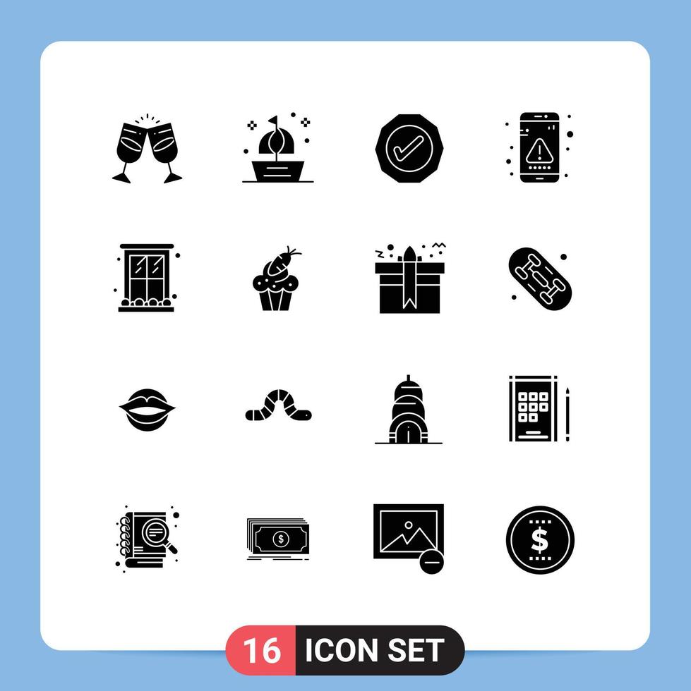 Pictogram Set of 16 Simple Solid Glyphs of interface error ship app success Editable Vector Design Elements