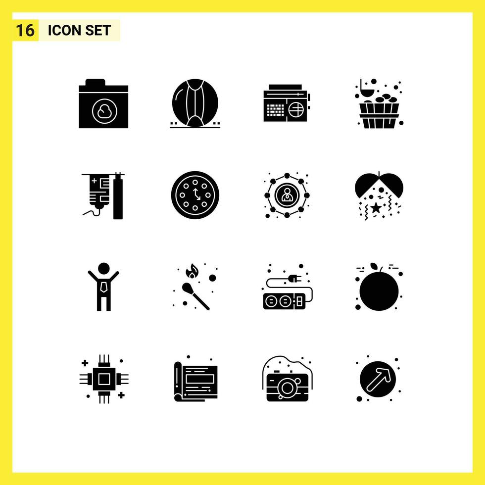 16 Creative Icons Modern Signs and Symbols of medical drip radio stone bucket Editable Vector Design Elements