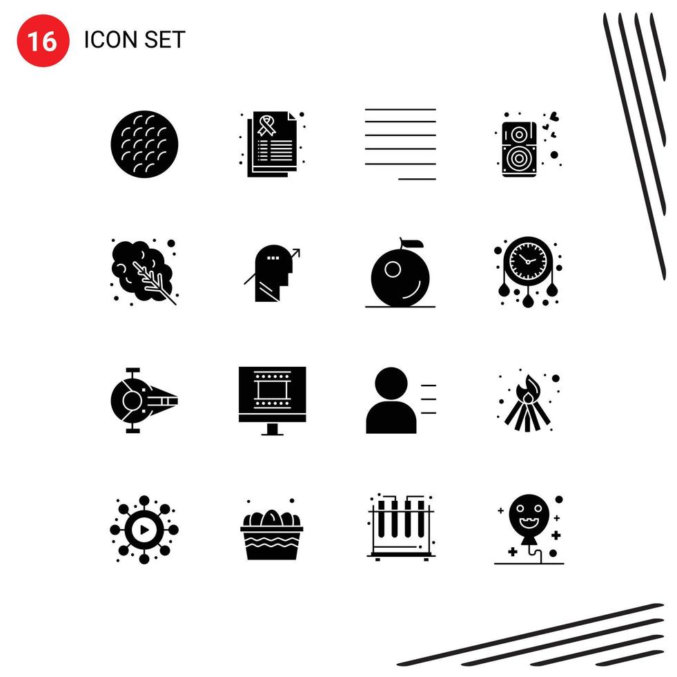 Universal Icon Symbols Group of 16 Modern Solid Glyphs of salad speaker cancer sign music heart Editable Vector Design Elements