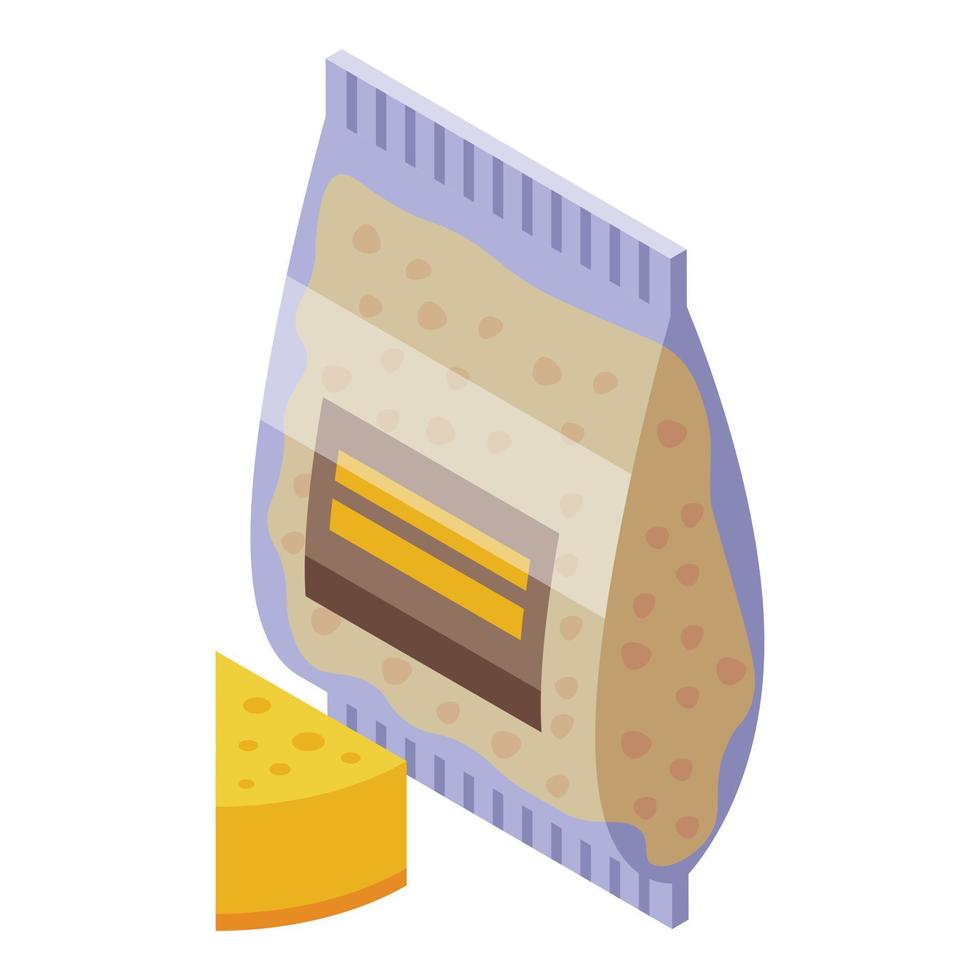 vector isométrico del icono del paquete de queso fondue. tenedor de comida