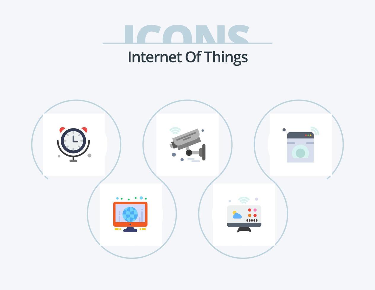 Internet de las cosas paquete de iconos planos 5 diseño de iconos. Internet. seguridad. reloj. iot cámara vector