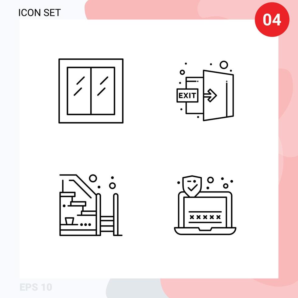 4 Universal Line Signs Symbols of glass progress window logout up Editable Vector Design Elements