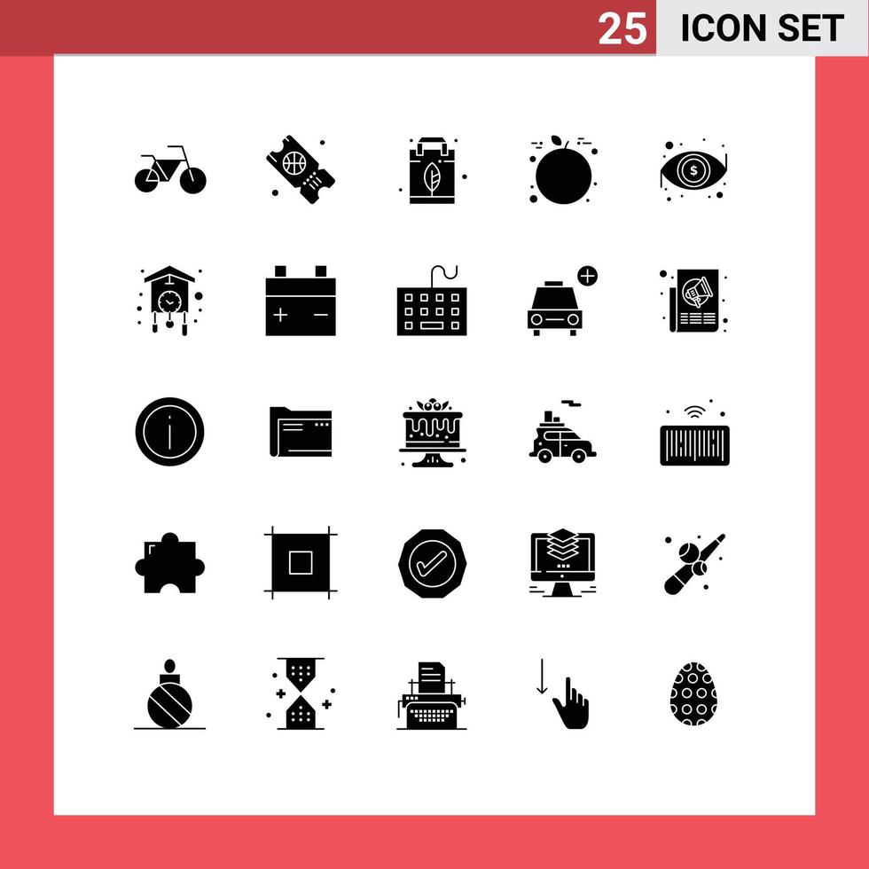 25 Thematic Vector Solid Glyphs and Editable Symbols of home view bag look dollar Editable Vector Design Elements