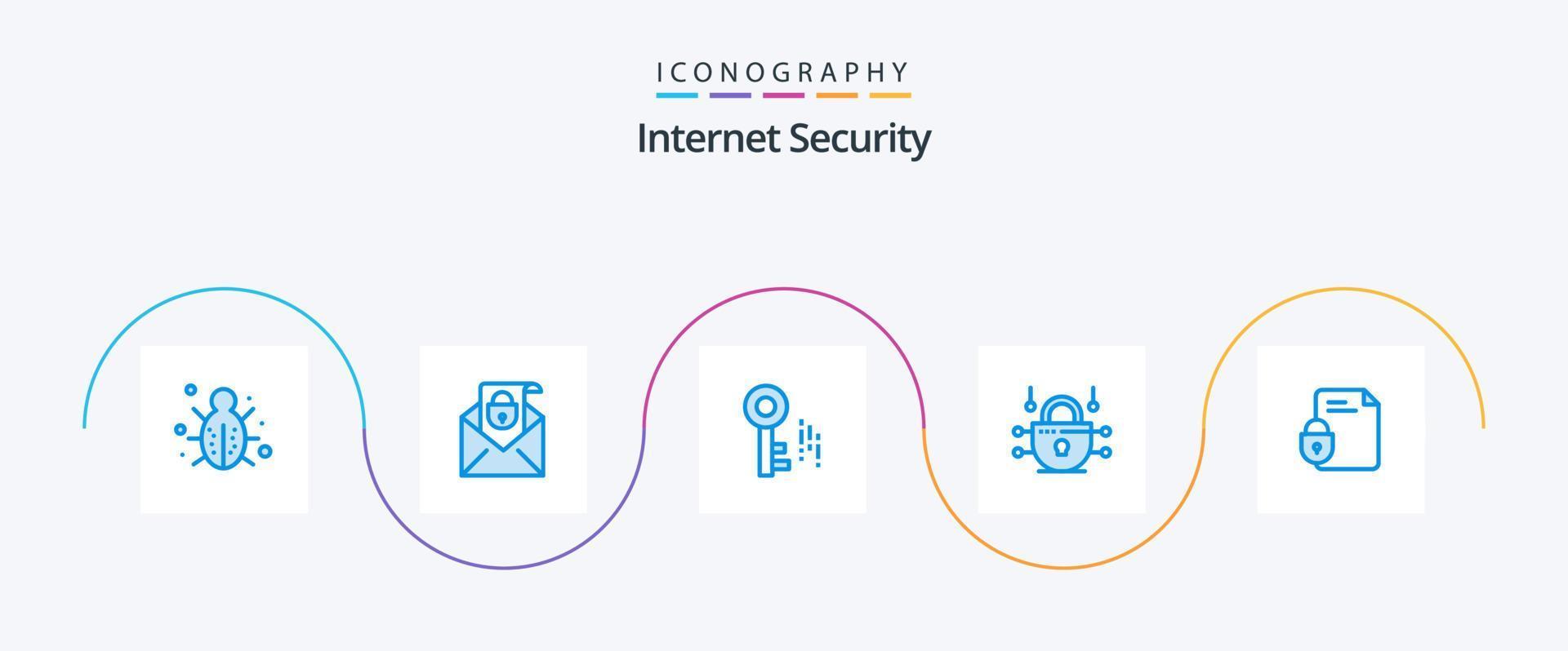Internet Security Blue 5 Icon Pack Including lock. file. security. network security. internet vector