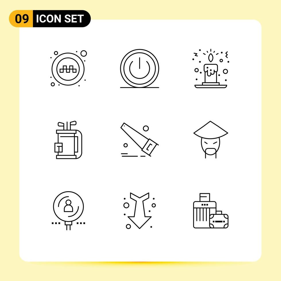 Universal Icon Symbols Group of 9 Modern Outlines of saw golf ui equipment bag Editable Vector Design Elements