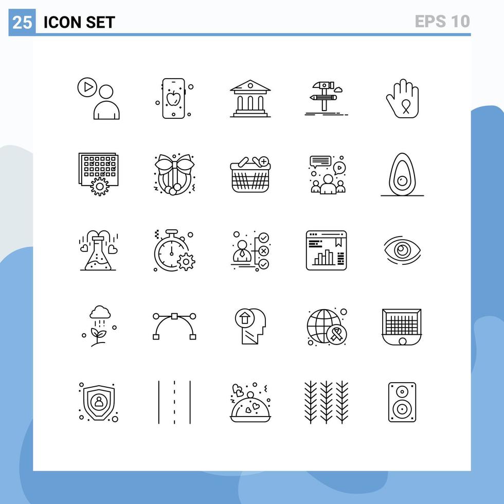 Modern Set of 25 Lines Pictograph of hand tools bank tool design Editable Vector Design Elements